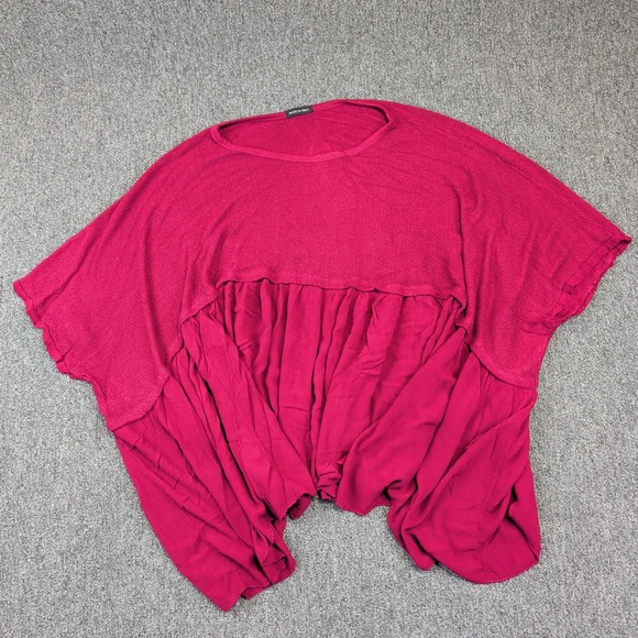 B-Side Italy Lagenlook Oversized Peplum Top OS Magenta Mixed Media Boho Flowy — photo 2